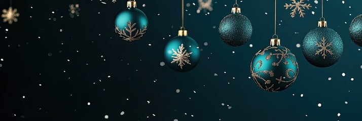 Teal Christmas Ornaments with Falling Snow