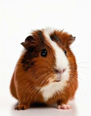 A guinea pig on a white backdrop. Close up. 