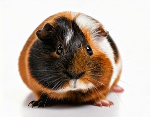 A guinea pig on a white backdrop. Close up. 
