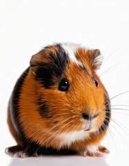 A guinea pig on a white backdrop. Close up. 