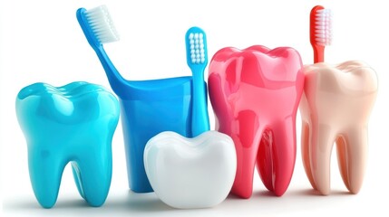 Colorful Teeth and Toothbrushes: A Vibrant Dental Hygiene Illustration