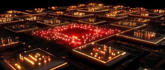 Fototapeta premium Illuminated Circuitry: A Digital Landscape of Glowing Processors