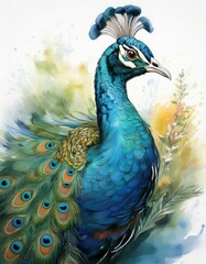 Obraz premium Hübscher Pfau, weißer Hintergrund