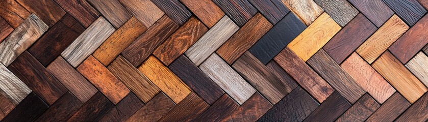 Elegant Wooden Herringbone Pattern with Earthy Tones and Textures
