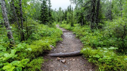 Obraz premium Forest trail, hiking path, lush greenery, summer day, nature walk