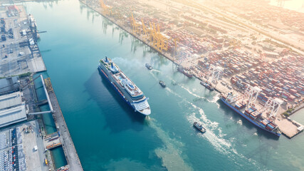 Cruise Ship, Cruise Liners beautiful white cruise ship above luxury cruise in the ocean sea at...