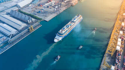 Cruise Ship, Cruise Liners beautiful white cruise ship above luxury cruise in the ocean sea at...