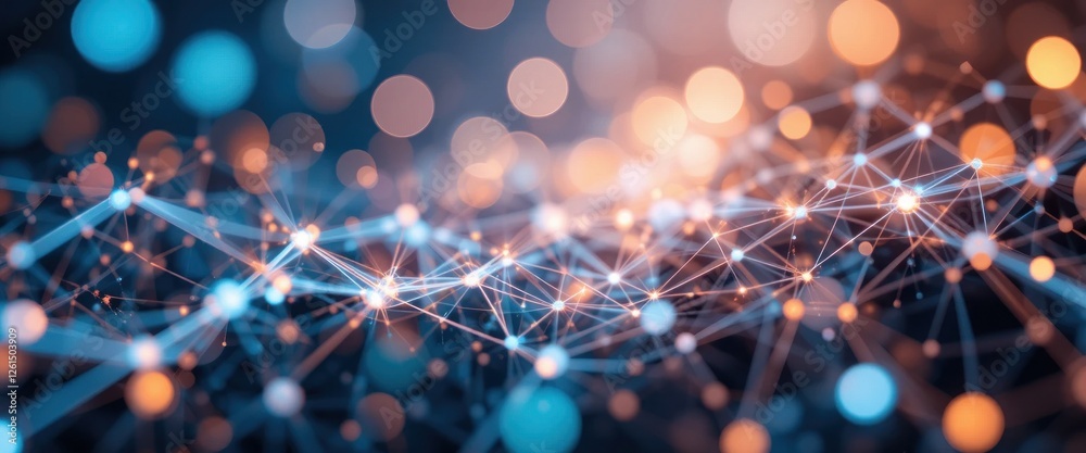 Poster Abstract Connection Network with Glowing Nodes and Bokeh Background