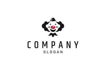 funny clown wearing hat in flat logo design style