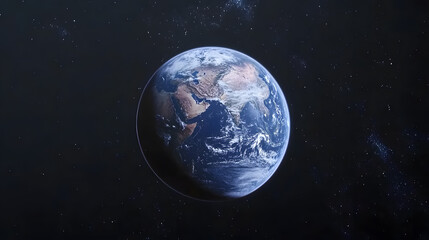 Obraz premium Stunning view of Earth from space, showcasing continents and swirling clouds against a backdrop of twinkling stars. A beautiful depiction of our planet's fragile beauty.