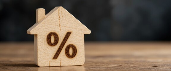 Wooden House Model with Percentage Symbol: Mortgage Interest Rates Concept