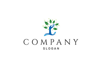 hand logo with leaf and wave elements in flat design style