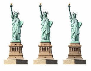 Trio of Liberty, A triple rendering of the iconic statue against a stark white backdrop offering a clean and precise visualization