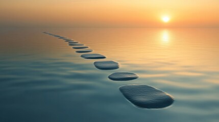 Sunset Serenity: A Path of Stones Leading to Golden Horizon