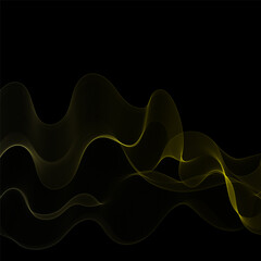 Vector wave lines smooth flowing dynamic golden light gradient isolated on black background. Eps 10