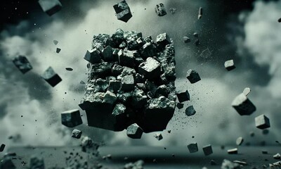 Grunge abstract background with broken glass and bubbles featuring a world map in blue and green tones - Powered by Adobe