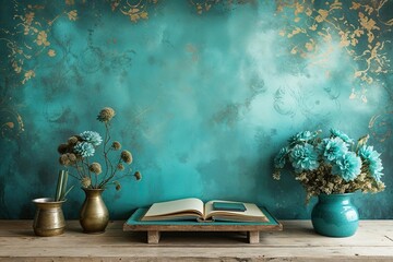 Elegant Faded Turquoise Stationery Background with Antique Swirl Finish for Stunning Website Design