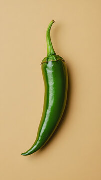 Green Chili Pepper on Beige Background