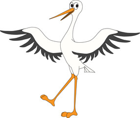 A funny stork flapping its wings