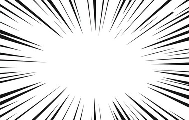Fototapeta premium Abstract black and white radial lines converging to create a burst or zoom effect, leaving a central white space.