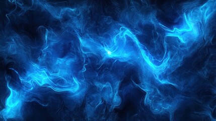 Obraz premium Abstract blue swirling smoke pattern on a dark background, creating a mystical atmosphere.