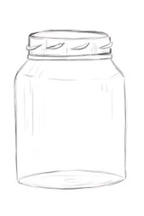 Black and White Illustration with Empty Glass Jar with Thread, Sketch Clip Art for Print, Fabric, Web and Textile