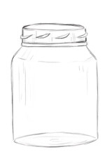 Black and White Illustration with Empty Glass Jar with Thread, Sketch Clip Art for Print, Fabric, Web and Textile