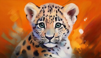 Leopard, oranger Hintergrund