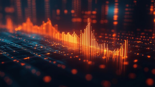 Glowing upward arrow chart symbolizing growth and success