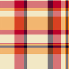 School plaid fabric textile, dreamy tartan seamless check. Patterned texture background vector pattern in red and orange colors.