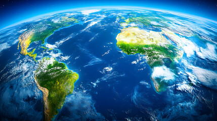 Fototapeta premium Stunning satellite view of Earth showcasing South America, Africa, and the Atlantic Ocean.