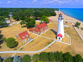 Fort Gratiot lighthouse on the shore of Lake Huron at the mouth of St Clair River in Port Huron...
