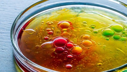 Visualizing the Explosion of Color as Chemical Reactions Create Swirling Patterns in a Petri Dish Under Laboratory Lighting