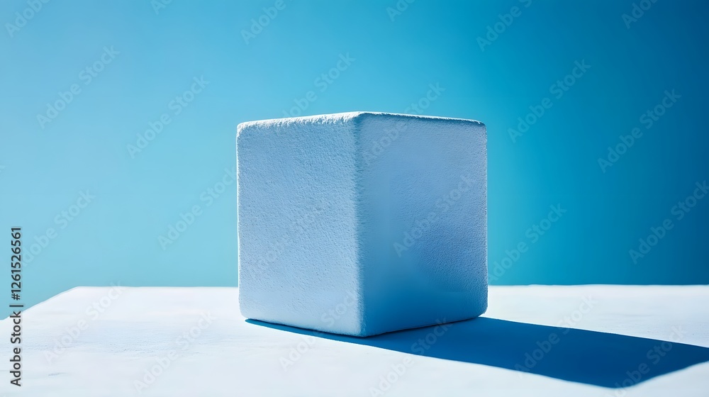 Poster minimalist white ice cube on a pristine table surface in a simple and clean setting
