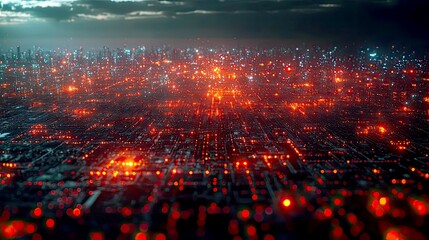 Fototapeta premium Cyberpunk Cityscape: A Futuristic Digital Network Visualization