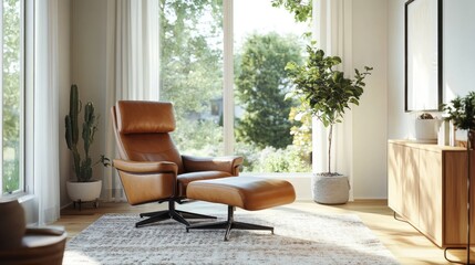 Elegantly designed living space with inviting leather armchair set
