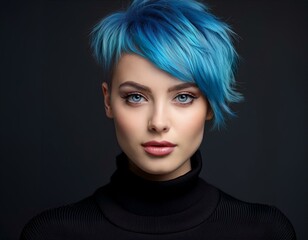 Hübsche junge Frau mit blauem Haar
