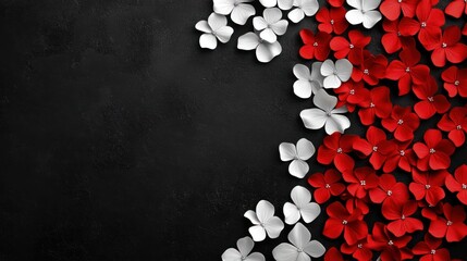 Red and White Flowers on Black Background: A Stunning Floral Contrast