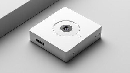 Modern Minimalist Security Camera: Sleek White Design, Compact Device, High-Tech Security Solution