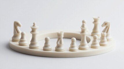 Strategic Circle: White Chess Pieces Arranged in a Circular Formation