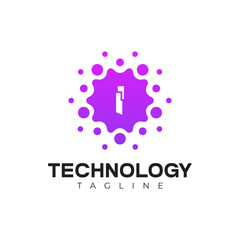 Modern Technology Logo - Letter I and Purple Digital Dots Vector Design