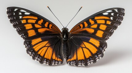 Fototapeta premium Close-up of a Monarch butterfly, wings spread wide, displaying vibrant orange and black patterns.