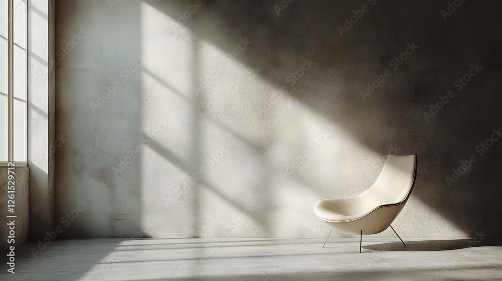 Poster chair in a room with window and realistic 3d shading focused on design and structure