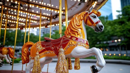 Ornate Carousel Horse Awaits Young Riders Delight