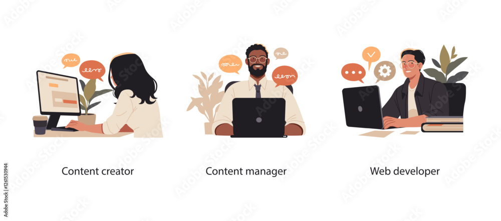 Canvas Prints illustration of professionals working as a content creator, content manager, and web developer. repr