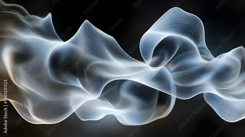 Poster white and blue waves with inverted shapes against a dark background creating a dynamic abstract patt