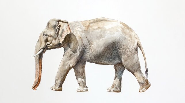 A watercolor illustration of an elephant walking gracefully.