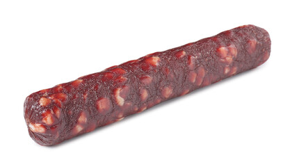 Delicious dry cured sausage isolated on white