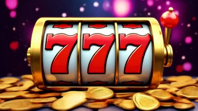 jackpot streak 777 on slot machine isolated on a transparent background, concept of winning big in a casino