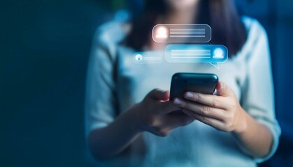 Person using a messaging app on a smartphone, representing communication, digital messaging, and connectivity.